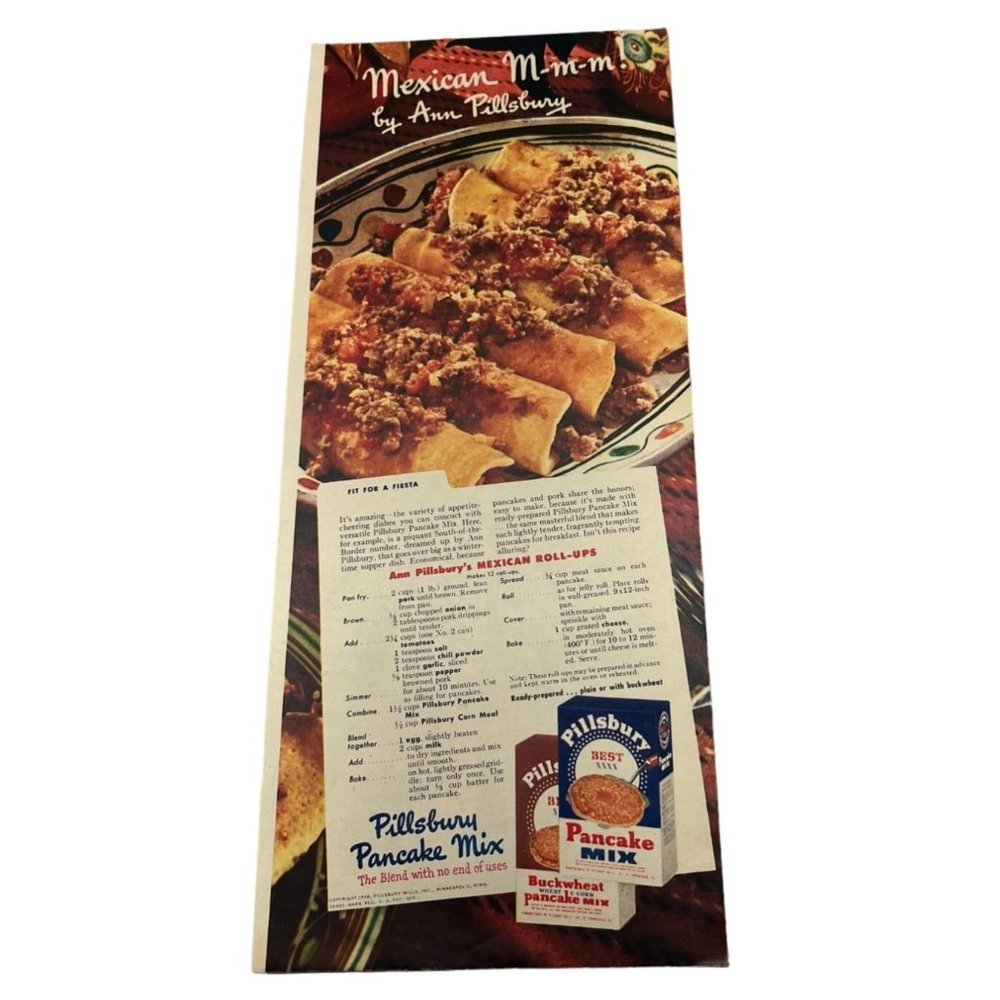 Vintage 1948 Print Ad Pillsbury Pancake Mix Mexican Recipe by Ann Pillsbury